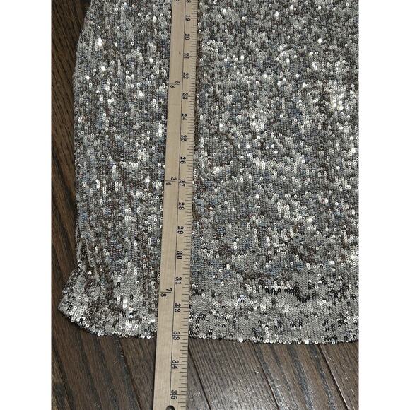 Generation Love Donna Sequin Mini Dress Puff Sleeves Lined Silver Size L NEW - Picture 9 of 10